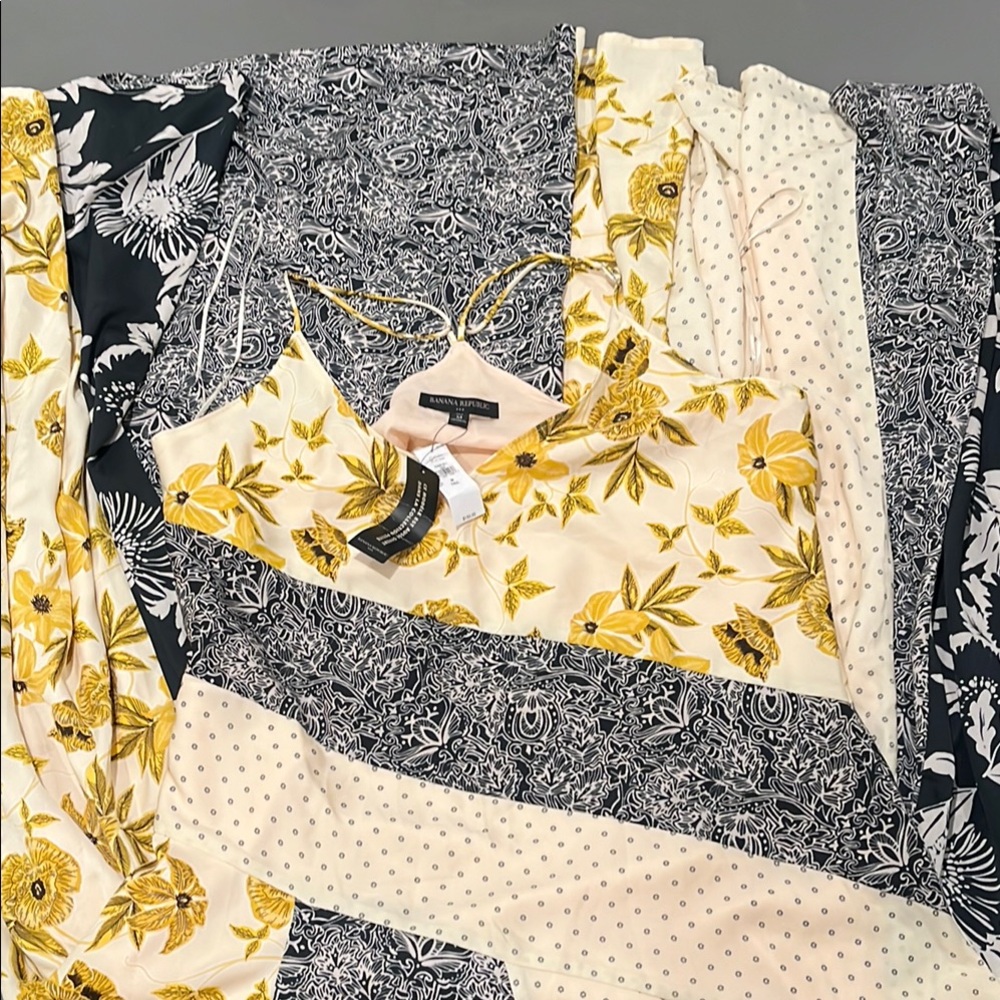 Banana Republic Yellow and Black Floral Dress